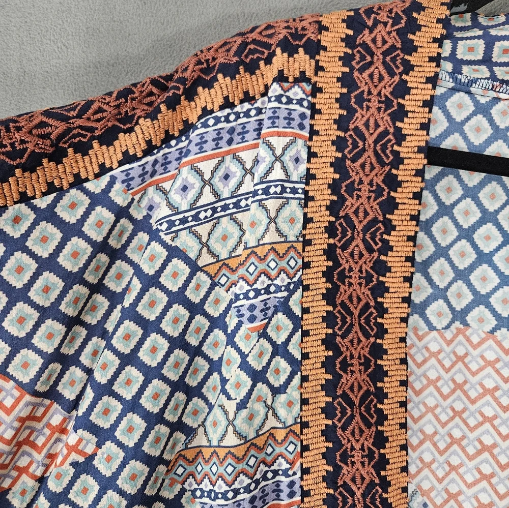 Tolani Collection O/S Kimono Duster Cardigan Boho Open Front Floral & Geometric - Picture 5 of 10